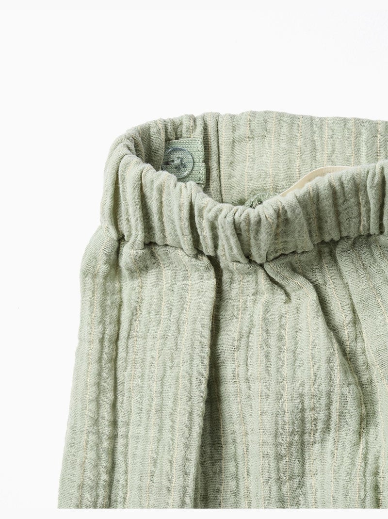 Pantalón corto de algodón con ribete de ric rac Verde claro - Kiabi