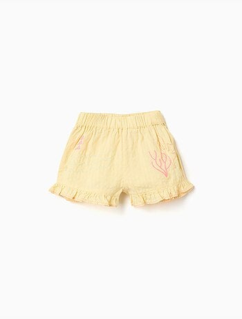 Pantalón corto de algodón con volantes y bordados