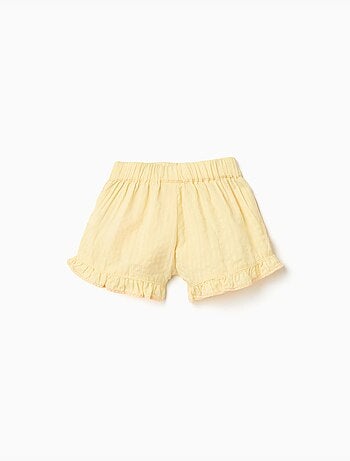 Pantalón corto de algodón con volantes y bordados