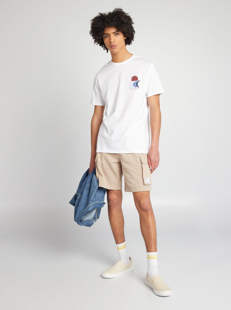 Pantalón corto de algodón multibolsillos beige - Kiabi