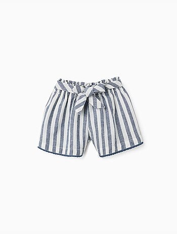 Pantalón corto de algodón y lino a rayas con cinturón You&Me