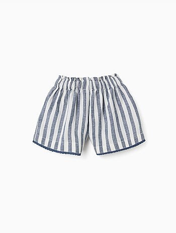 Pantalón corto de algodón y lino a rayas con cinturón You&Me
