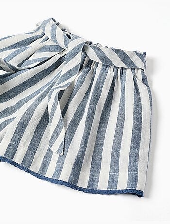 Pantalón corto de algodón y lino a rayas con cinturón You&Me