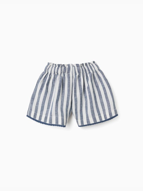 Pantalón corto de algodón y lino a rayas con cinturón You&Me - Kiabi