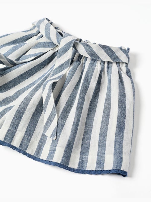 Pantalón corto de algodón y lino a rayas con cinturón You&Me - Kiabi