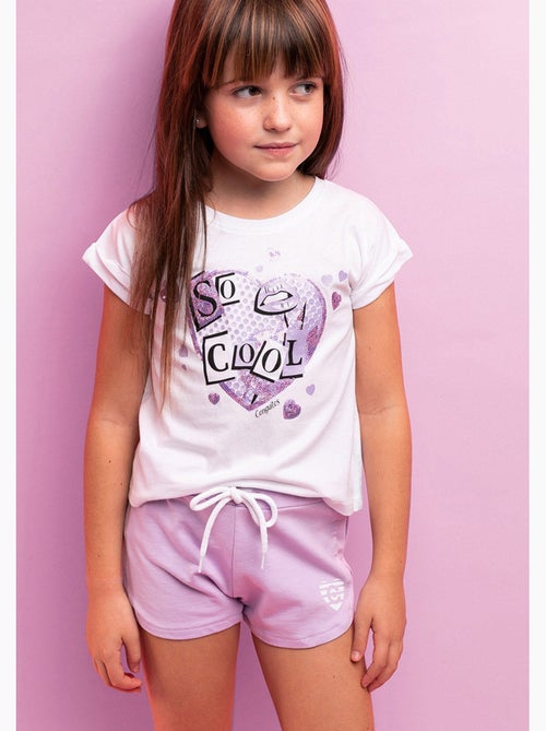 Pantalón corto de atletismo liso mauve heart de niña - Kiabi Pantalón corto de atletismo liso mauve heart de niña - Kiabi