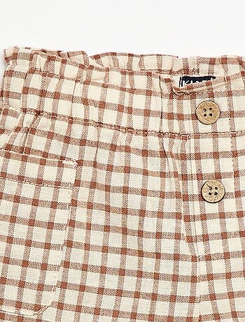 Pantalón corto de cuadros de algodón y lino