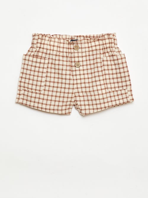 Pantalón corto de cuadros de algodón y lino - Kiabi