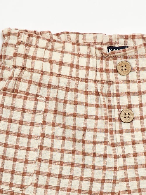 Pantalón corto de cuadros de algodón y lino - Kiabi