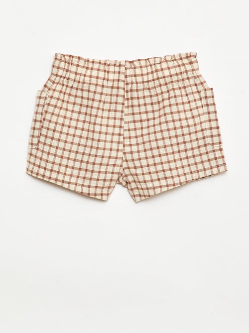 Pantalón corto de cuadros de algodón y lino - Kiabi