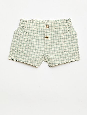 Pantalón corto de cuadros de algodón y lino
