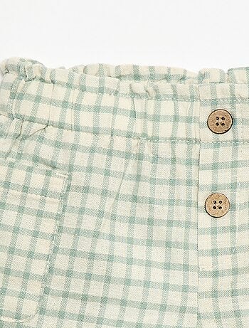 Pantalón corto de cuadros de algodón y lino