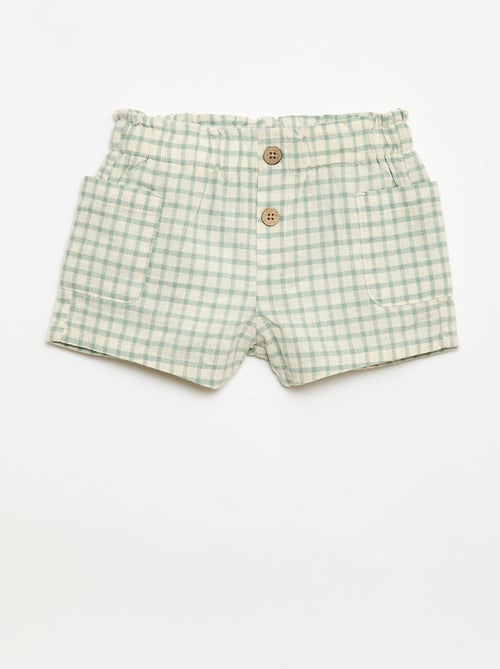 Pantalón corto de cuadros de algodón y lino - Kiabi