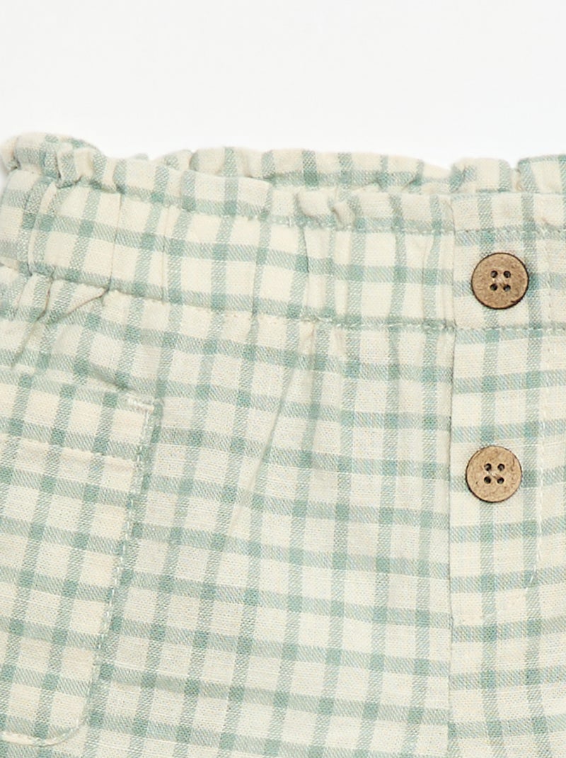 Pantalón corto de cuadros de algodón y lino Verde - Kiabi
