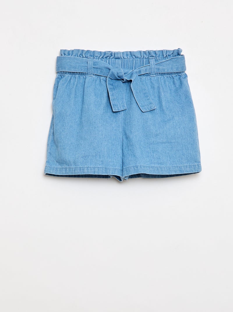 Pantalón corto de denim ligero con cinturón extraíble Azul - Kiabi
