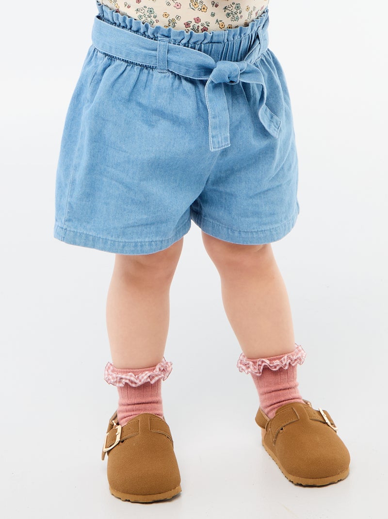 Pantalón corto de denim ligero con cinturón extraíble Azul - Kiabi