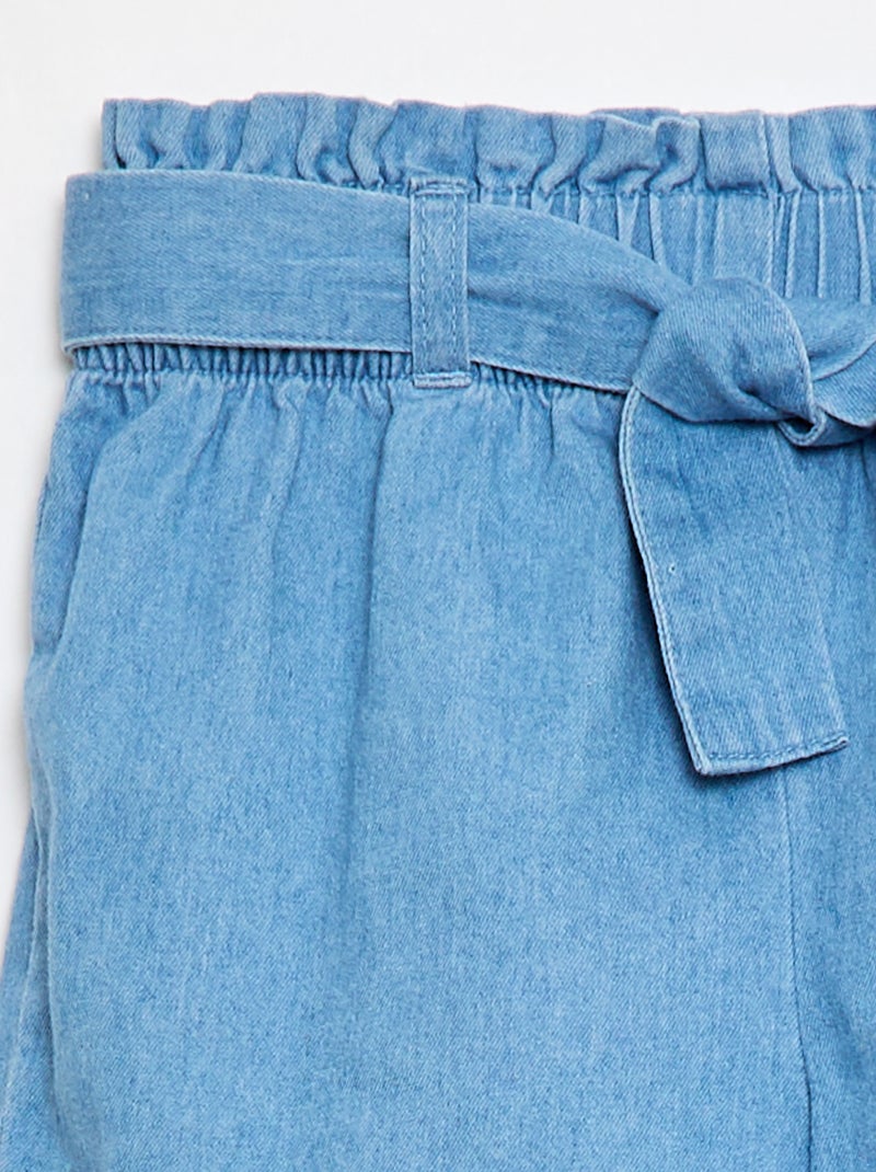 Pantalón corto de denim ligero con cinturón extraíble Azul - Kiabi
