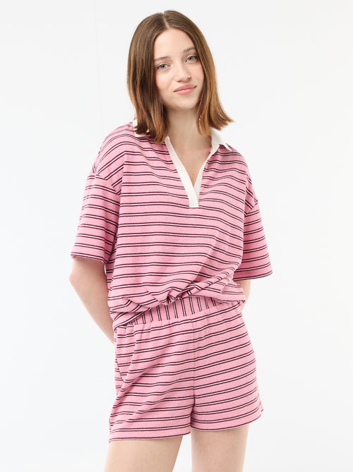 Pantalón corto de felpa a rayas - Kiabi