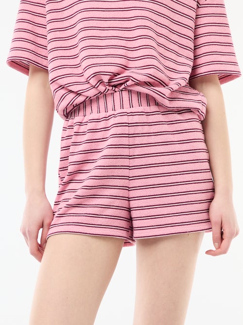 Pantalón corto de felpa a rayas - Kiabi