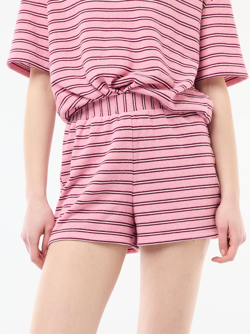 Pantalón corto de felpa a rayas Rosa - Kiabi