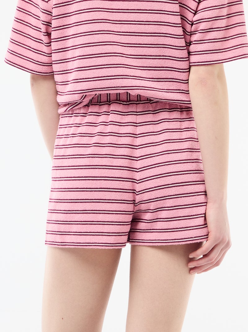 Pantalón corto de felpa a rayas Rosa - Kiabi
