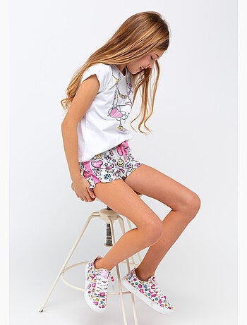 Pantalón corto de felpa con estampado de cuentas de colores para niña