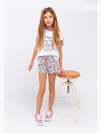 Pantalón corto de felpa con estampado de cuentas de colores para niña