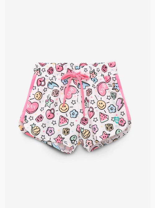 Pantalón corto de felpa con estampado de cuentas de colores para niña - Kiabi Pantalón corto de felpa con estampado de cuentas de colores para niña - Kiabi