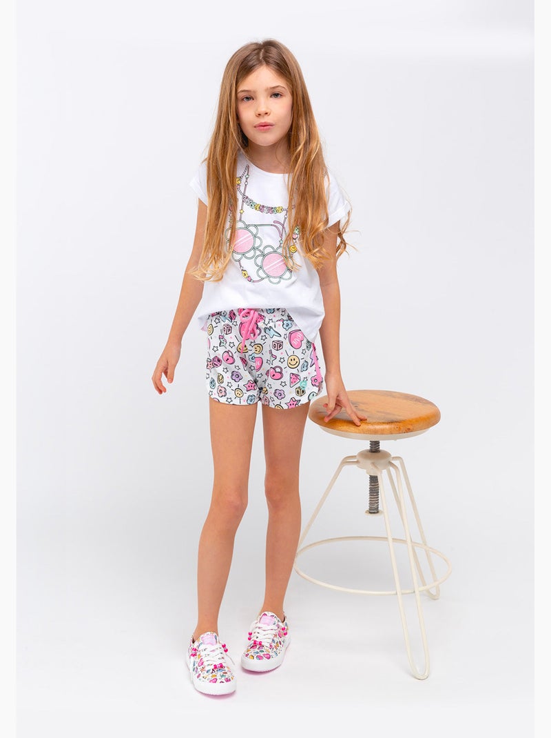 Pantalón corto de felpa con estampado de cuentas de colores para niña Multicolor - Kiabi