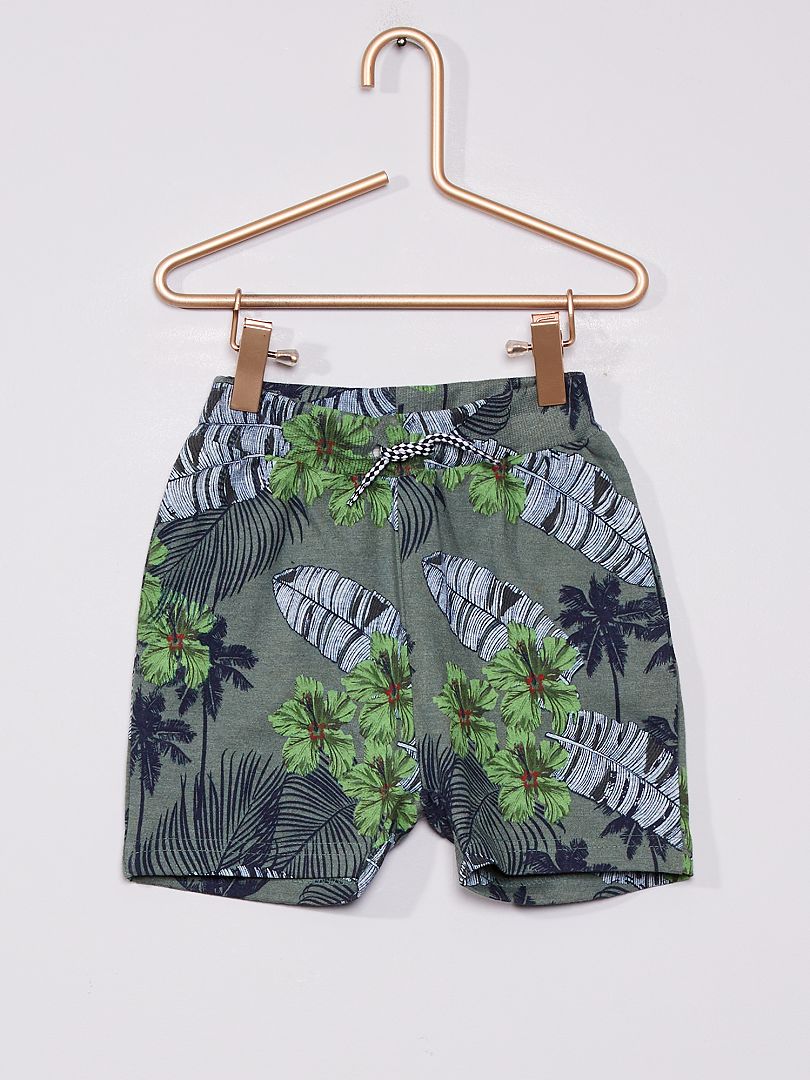 Pantalón corto de felpa ligera con estampado de 'hojas' caqui - Kiabi