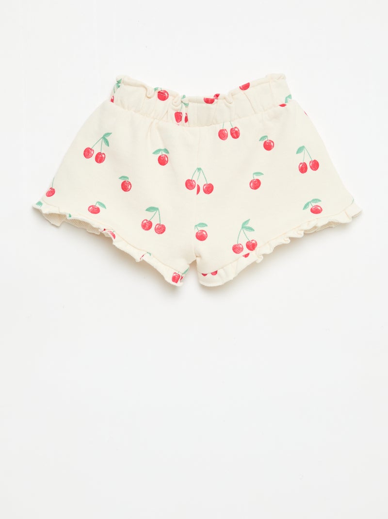 Pantalón corto de felpa ligera con volante Blanco - Kiabi