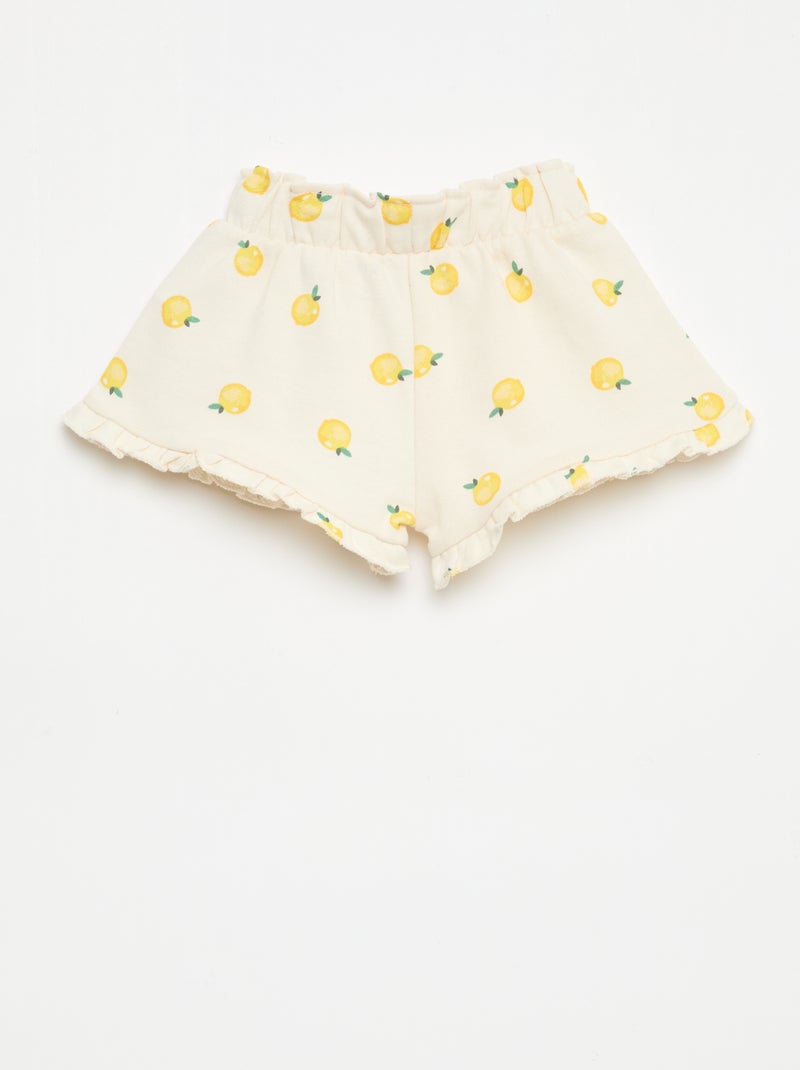 Pantalón corto de felpa ligera con volante Blanco - Kiabi