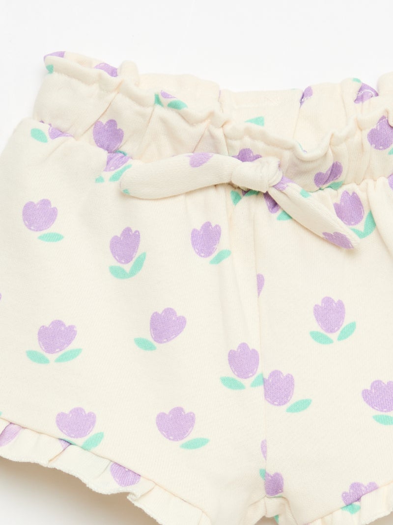 Pantalón corto de felpa ligera con volante Blanco - Kiabi