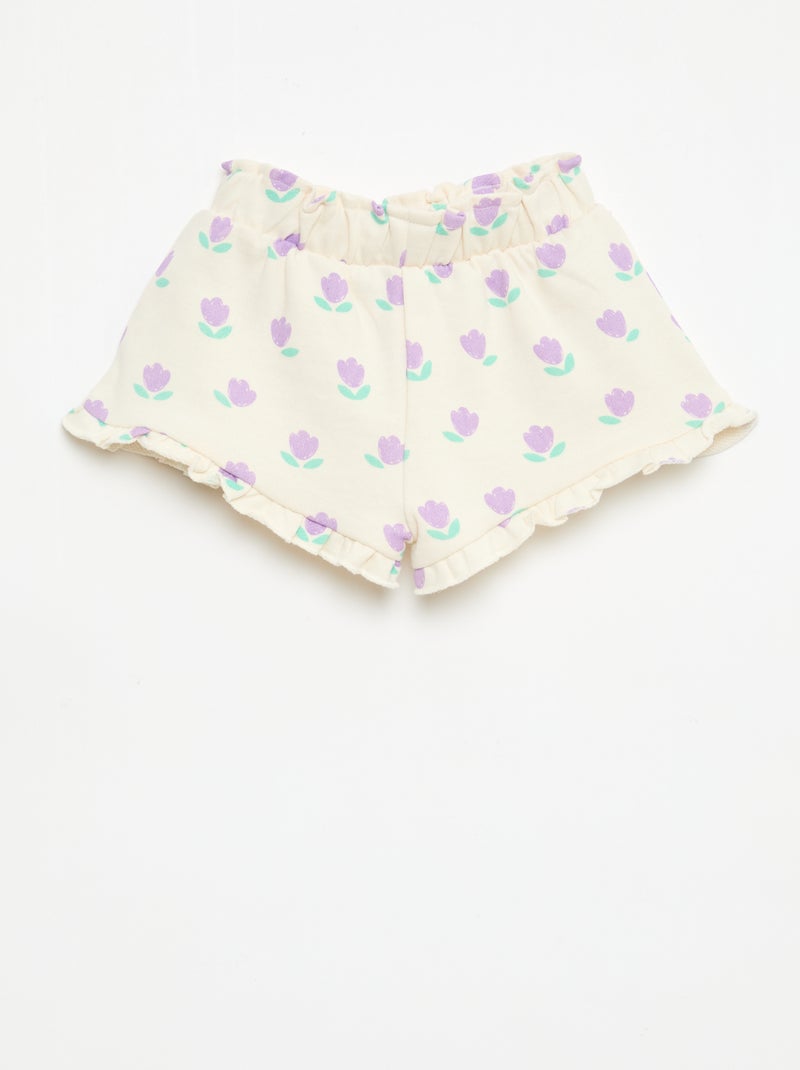 Pantalón corto de felpa ligera con volante Blanco - Kiabi