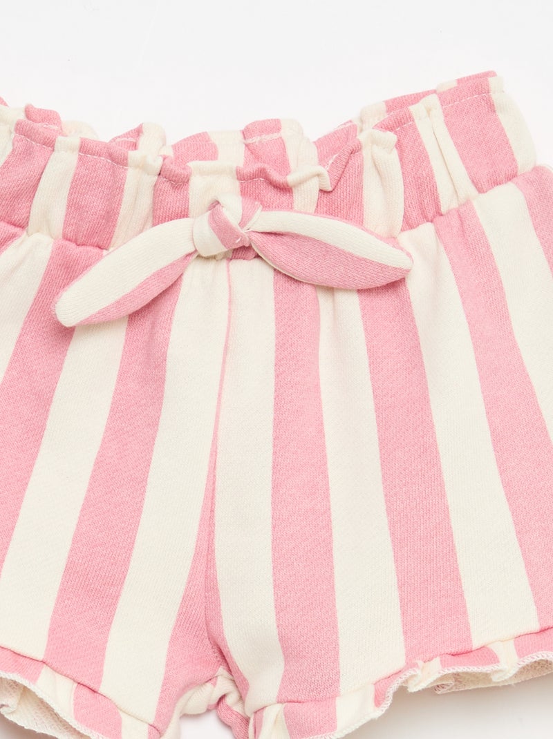 Pantalón corto de felpa ligera con volante Rosa - Kiabi