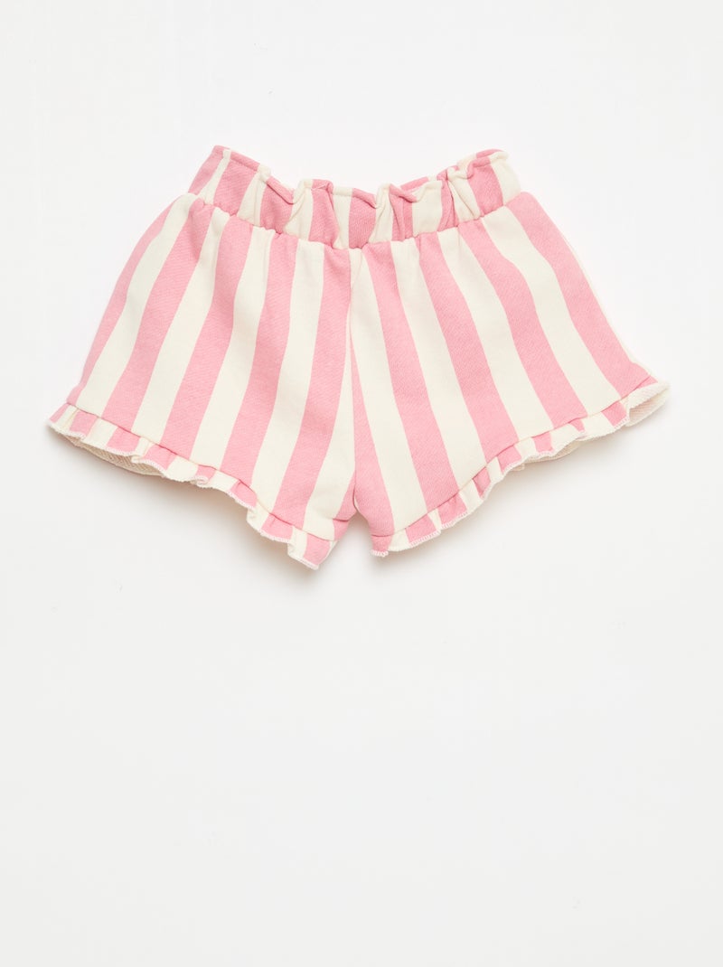 Pantalón corto de felpa ligera con volante Rosa - Kiabi