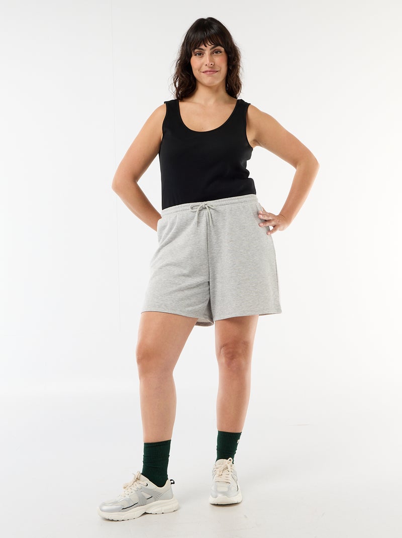 Pantalón corto de felpa ligera liso Gris - Kiabi