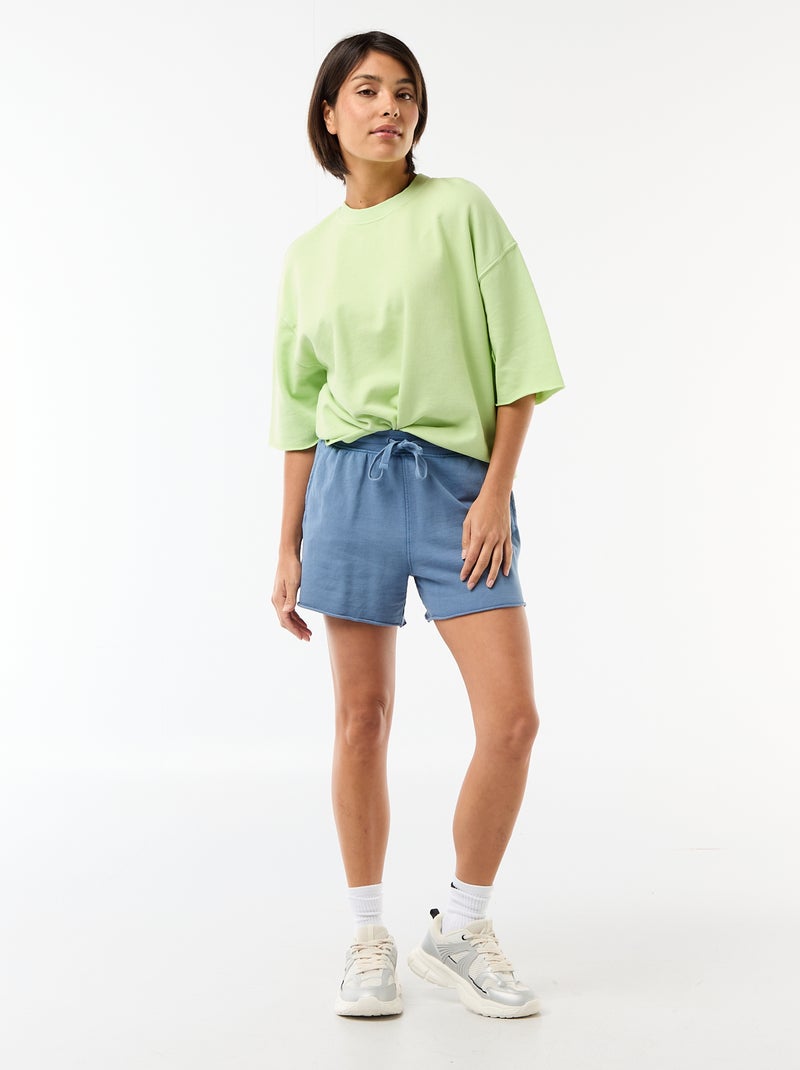 Pantalón corto de felpa liso Azul - Kiabi
