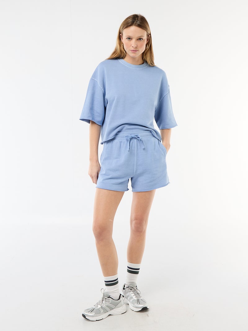 Pantalón corto de felpa liso Azul - Kiabi