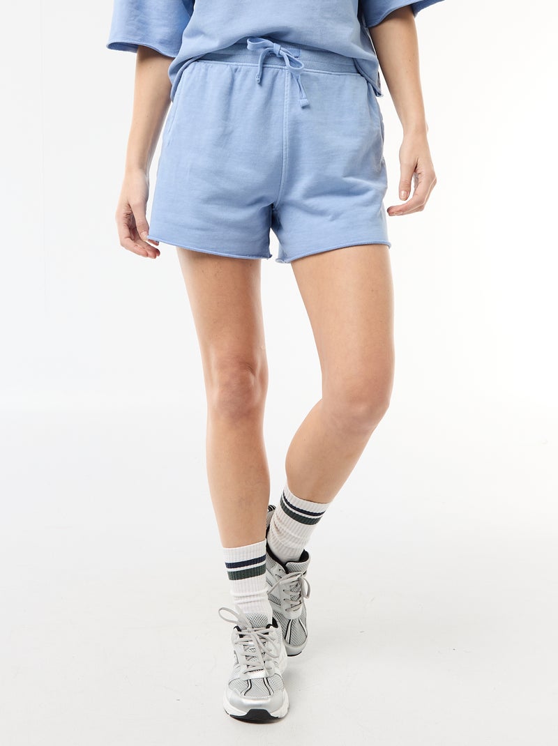 Pantalón corto de felpa liso Azul - Kiabi