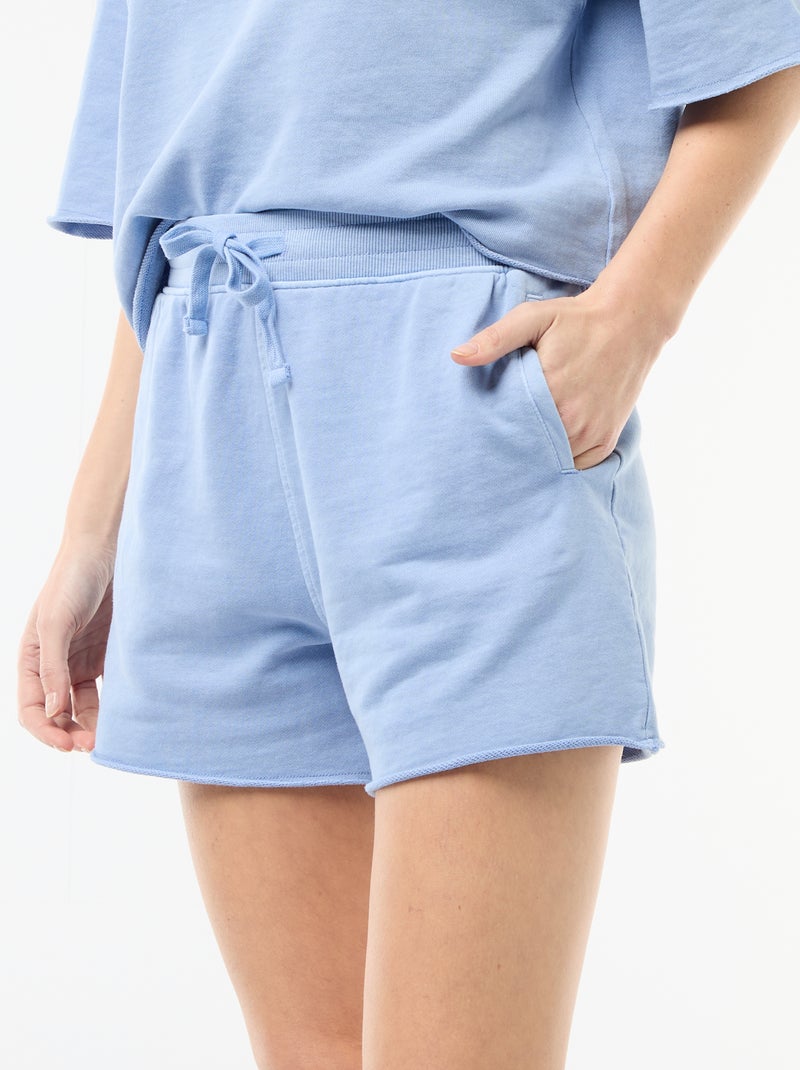 Pantalón corto de felpa liso Azul - Kiabi