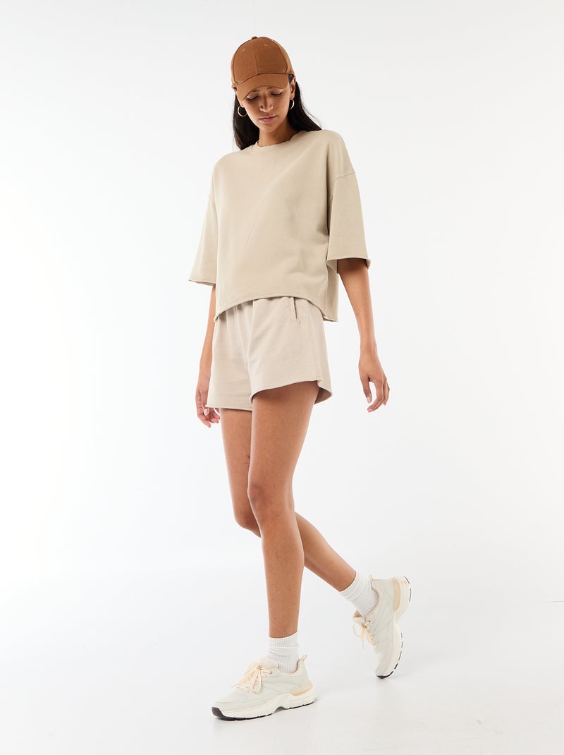 Pantalón corto de felpa liso Beige - Kiabi