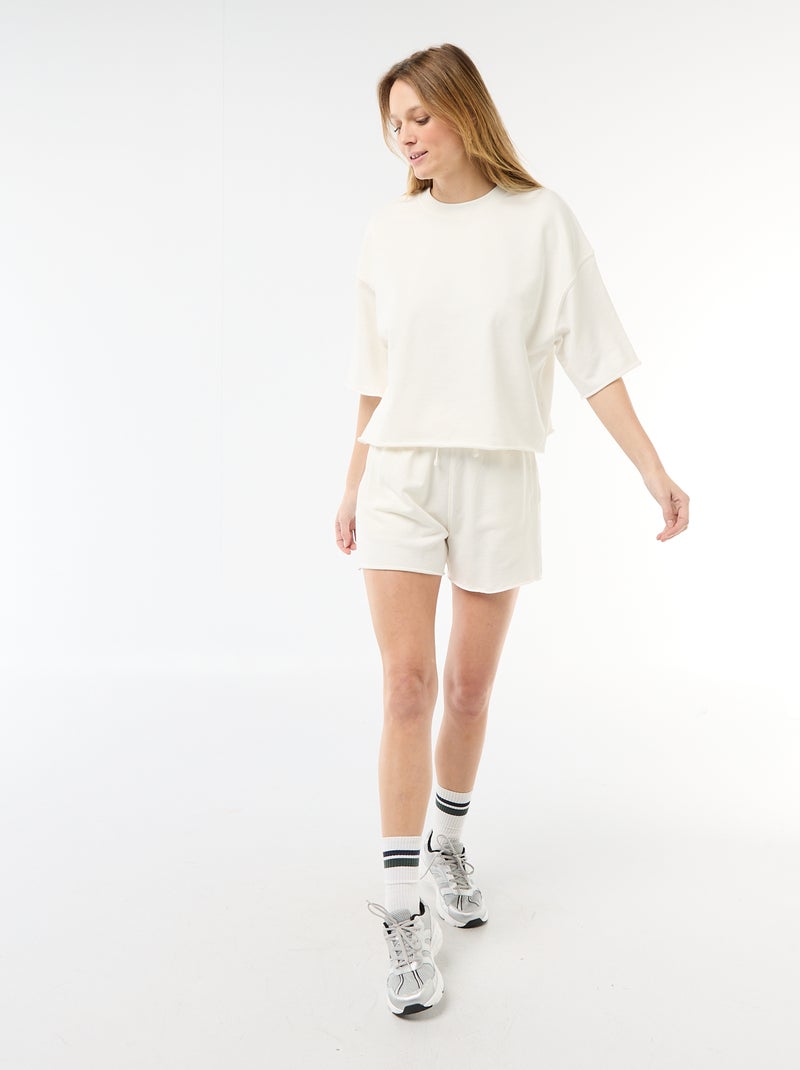 Pantalón corto de felpa liso Blanco - Kiabi
