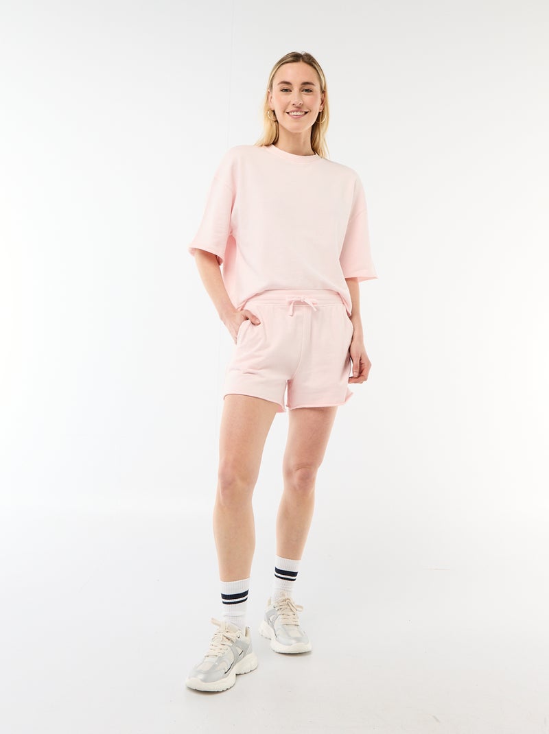 Pantalón corto de felpa liso Rosa - Kiabi