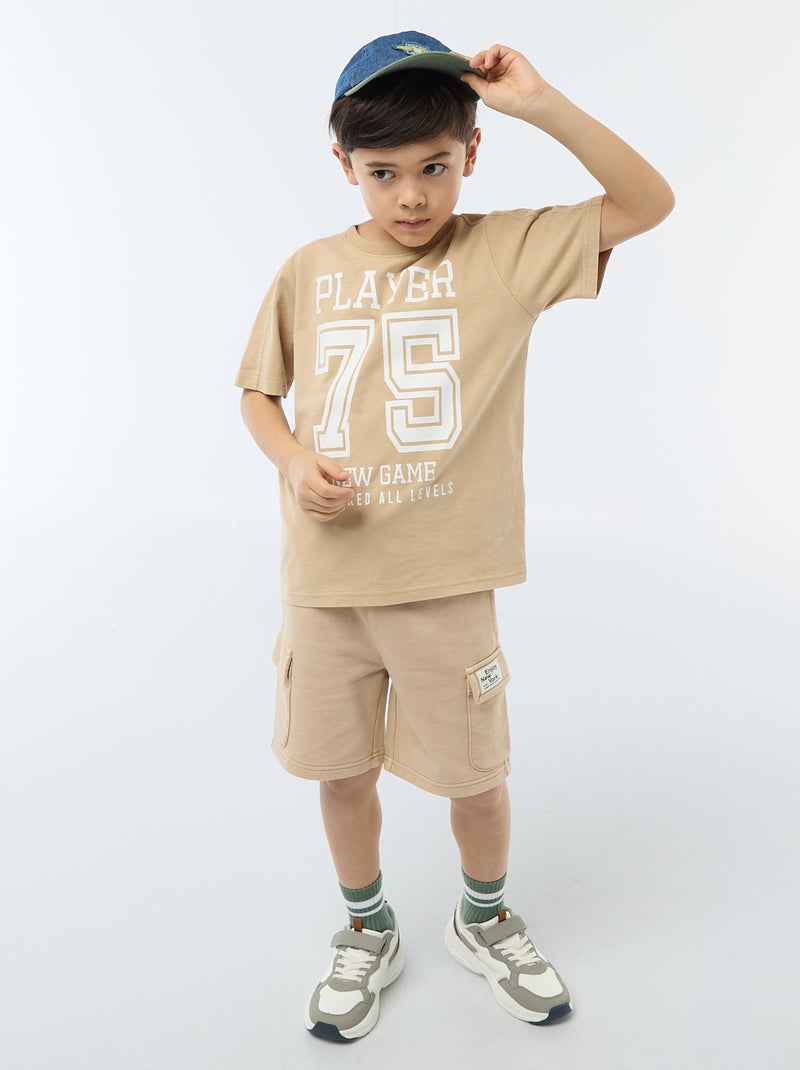 Pantalón corto de felpa multibolsillos Beige - Kiabi