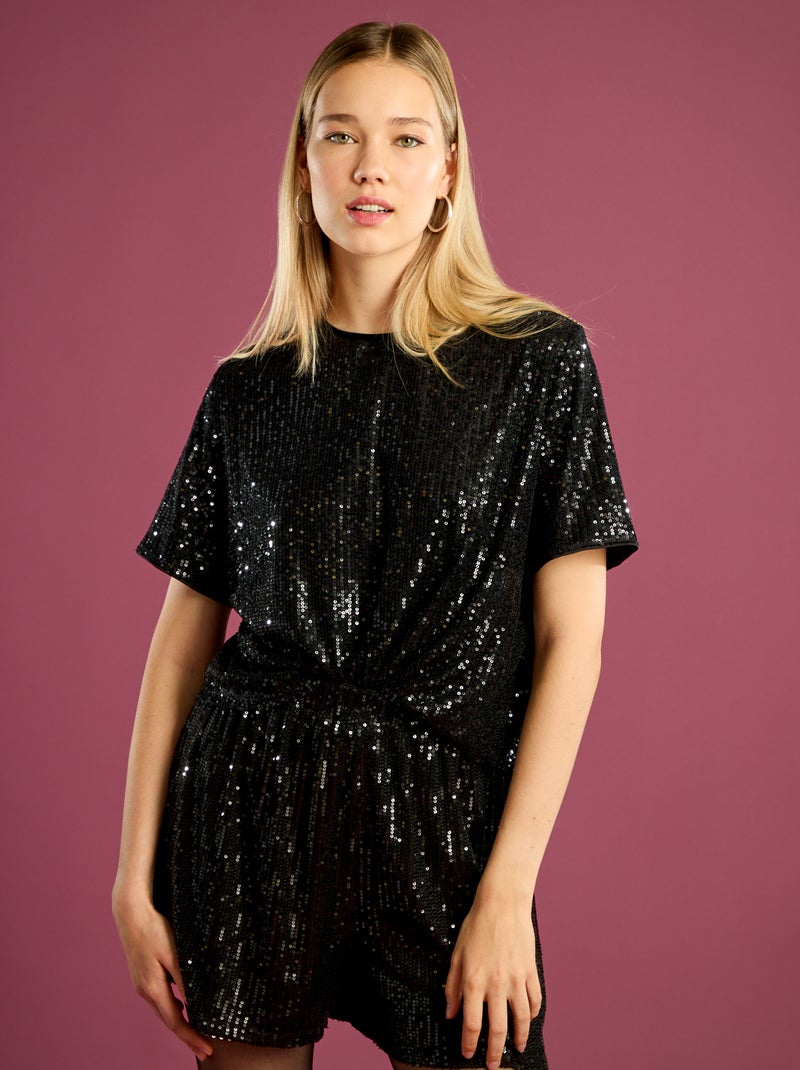 Pantalón corto de fiesta con lentejuelas Negro - Kiabi