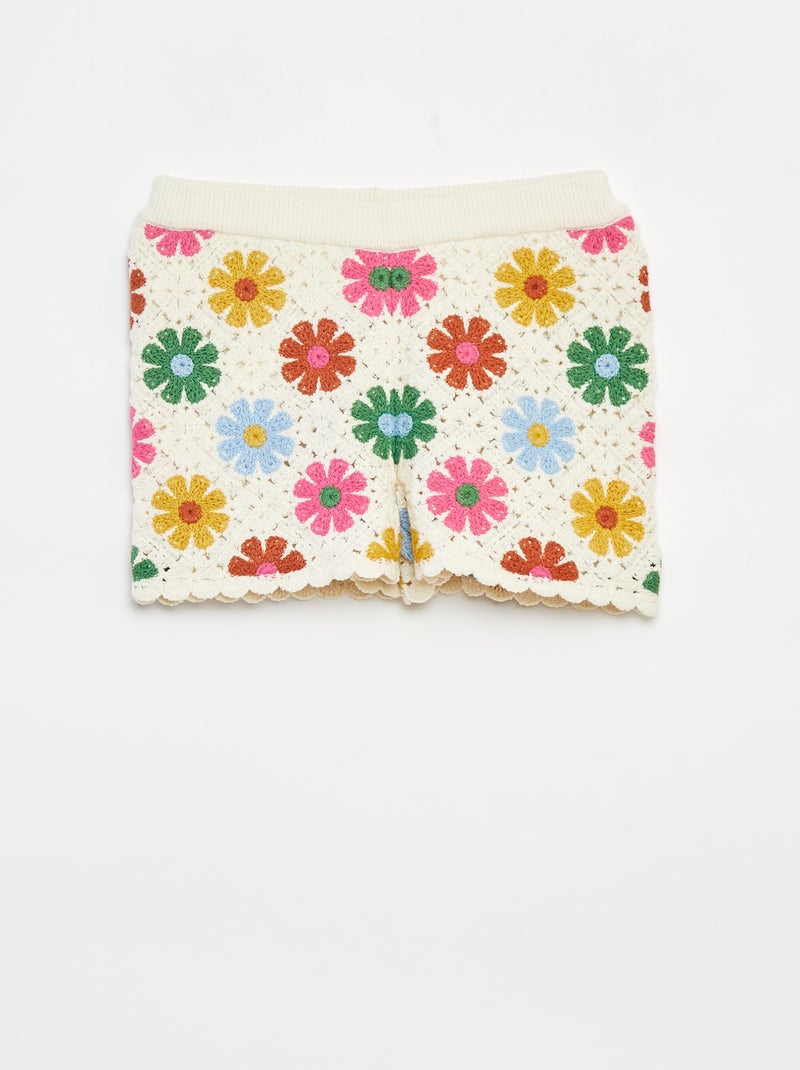 Pantalón corto de ganchillo con bordes festoneados Beige - Kiabi