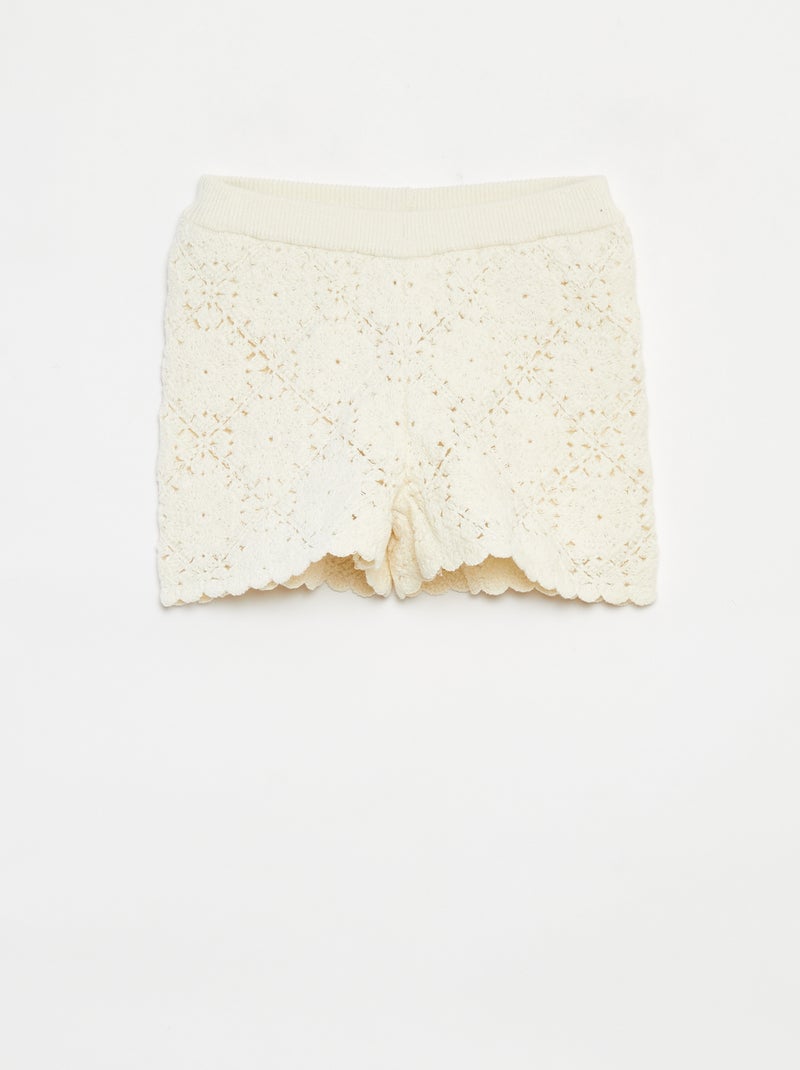 Pantalón corto de ganchillo con bordes festoneados Blanco - Kiabi