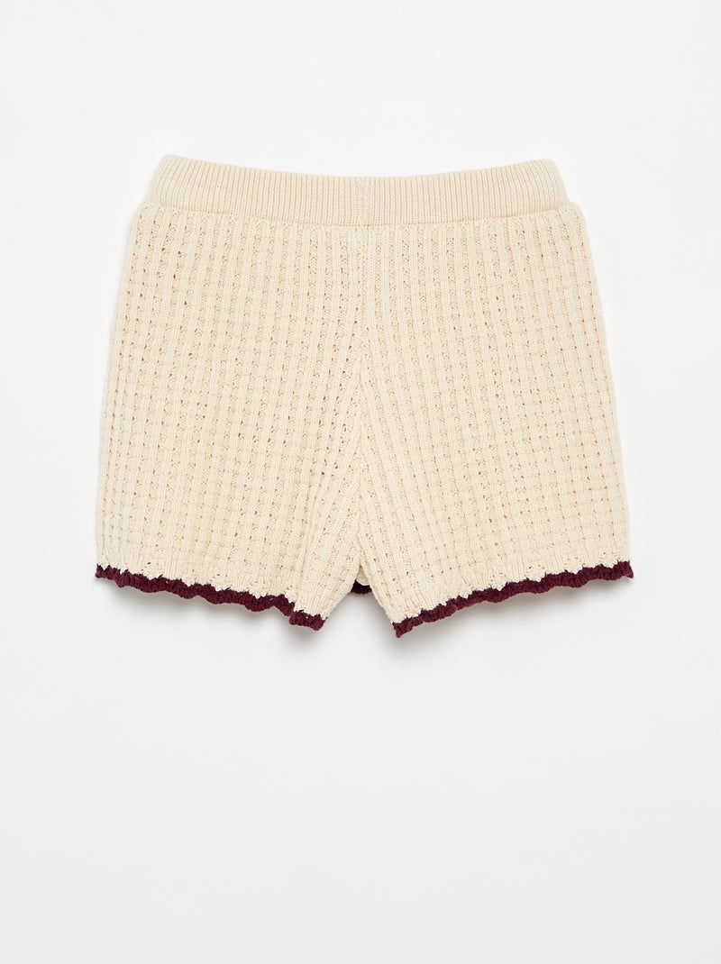 Pantalón corto de ganchillo con detalles bordados Beige - Kiabi