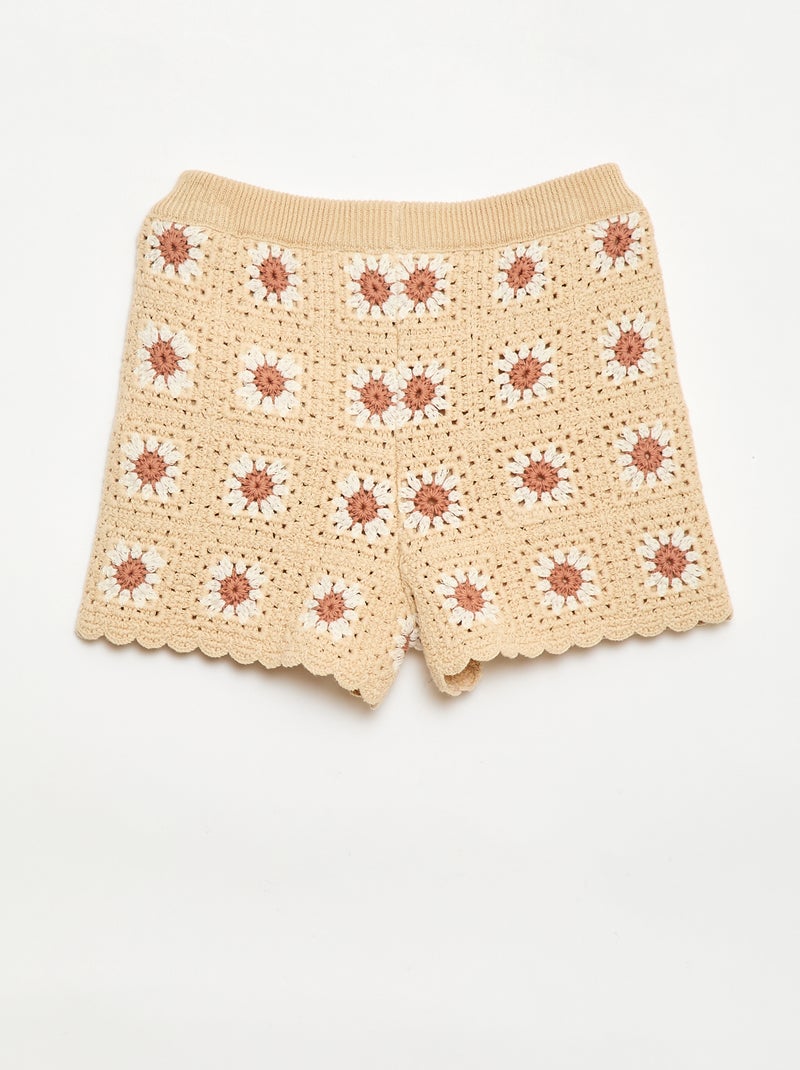 Pantalón corto de ganchillo con estampado Beige - Kiabi